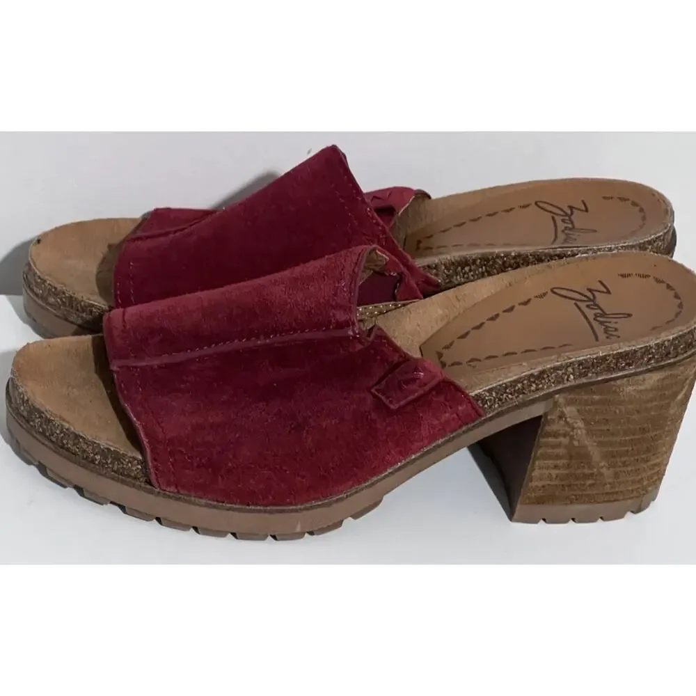 Zodiac Womens 9 Vtg Lissa Red Suede Slide Heel Platform Sandals Shoes Clogs